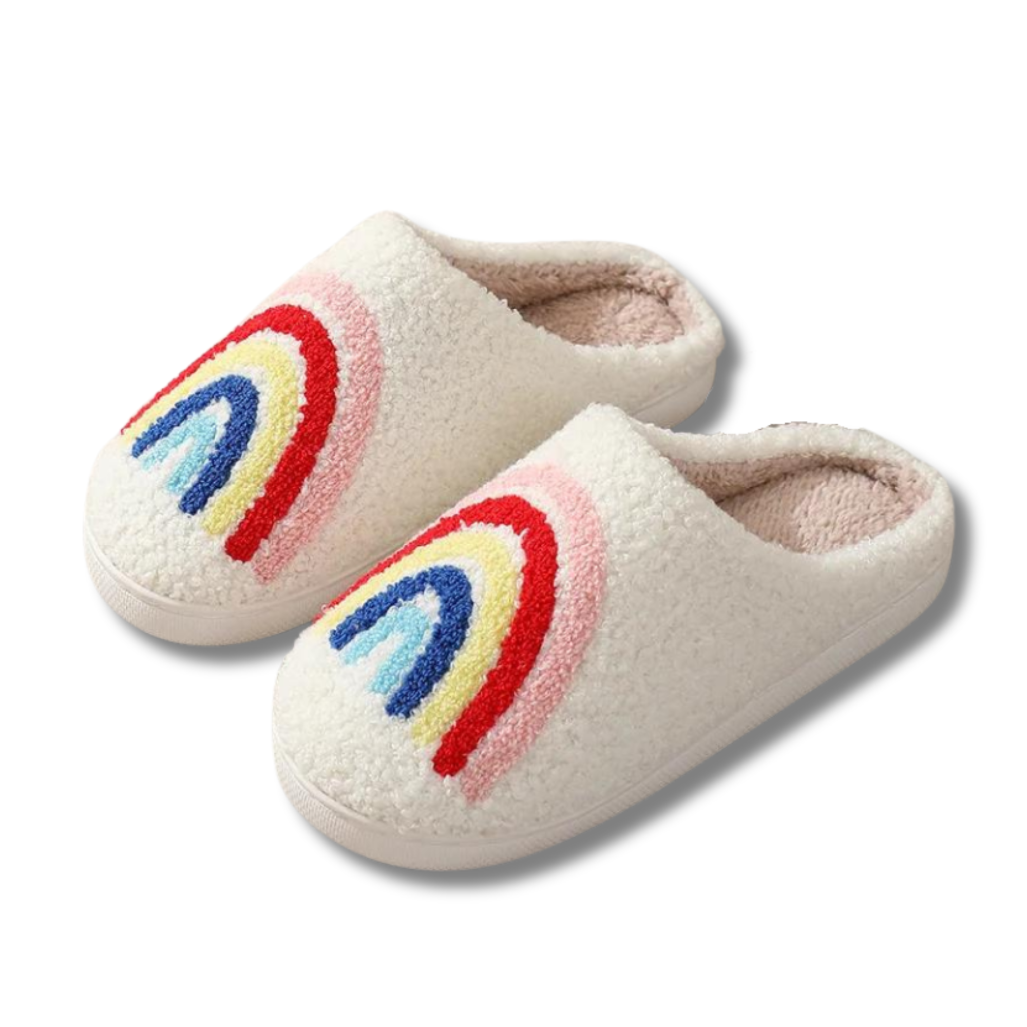 Fuzzy discount rainbow slippers