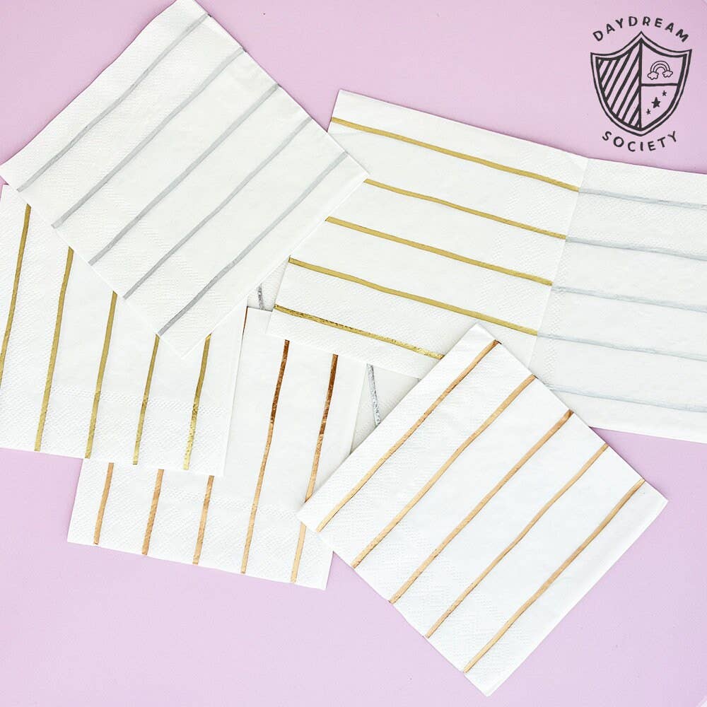 GOLD FRENCHIE STRIPED COCKTAIL NAPKINS