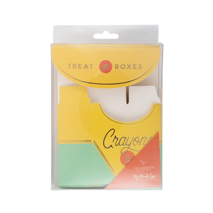 6 crayon treat boxes in clear plastic box