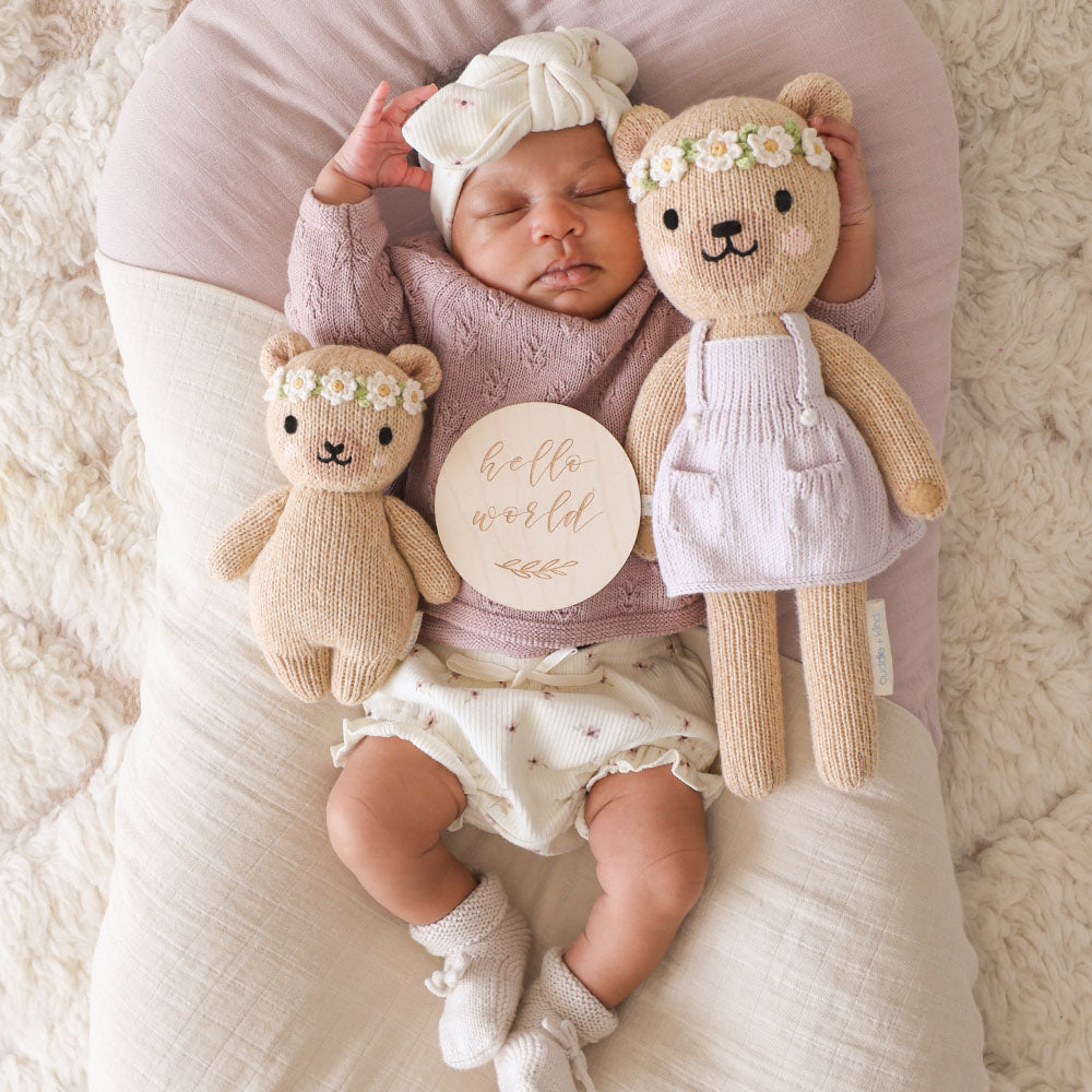 baby honey bear ivory floral collectable dolls by Cuddle + Kind