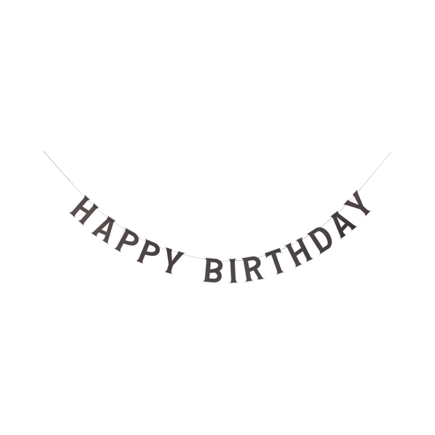 hanging banner with 'HAPPY BIRTHDAY' black cut-out letters