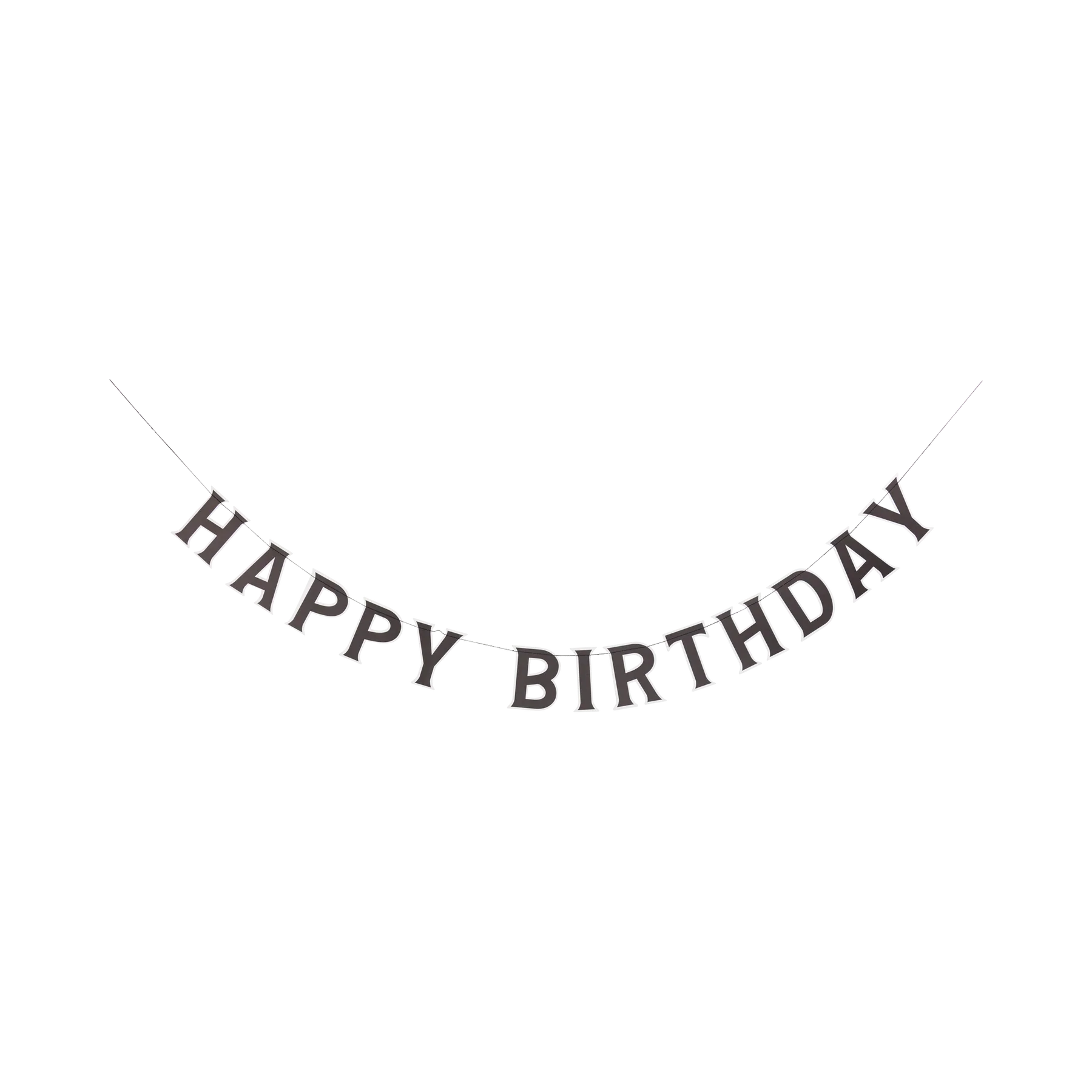 hanging banner with 'HAPPY BIRTHDAY' black cut-out letters