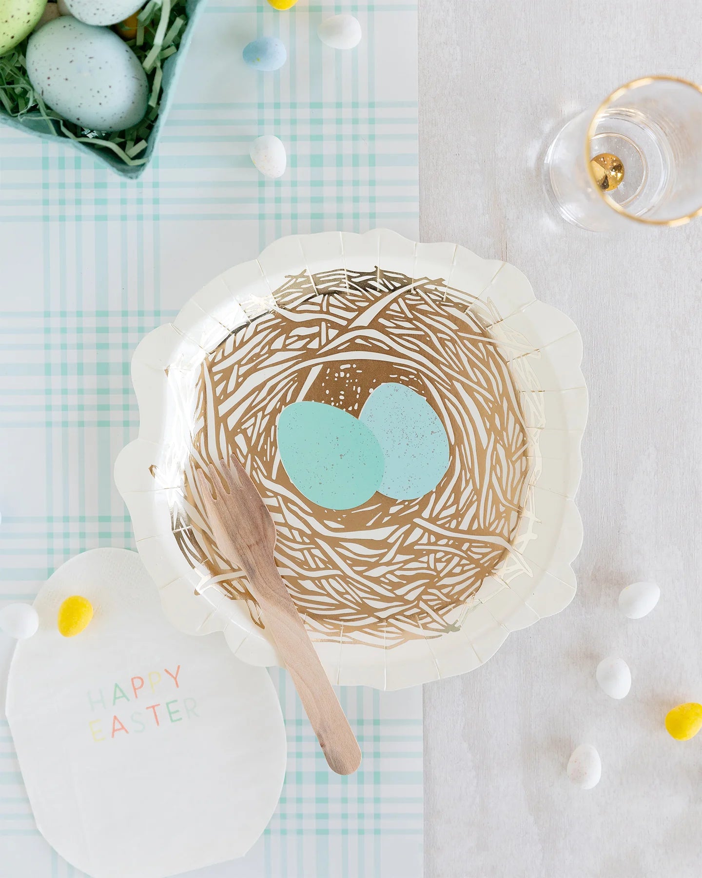 BLUE PLAID PAPER TABLE RUNNER