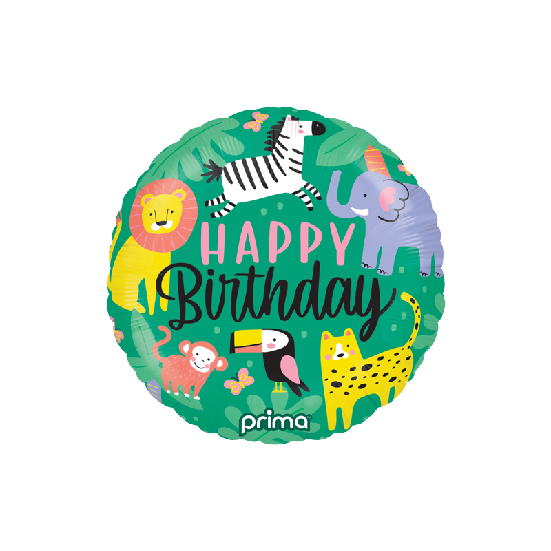 happy birthday balloon with fun animal safari animal designs