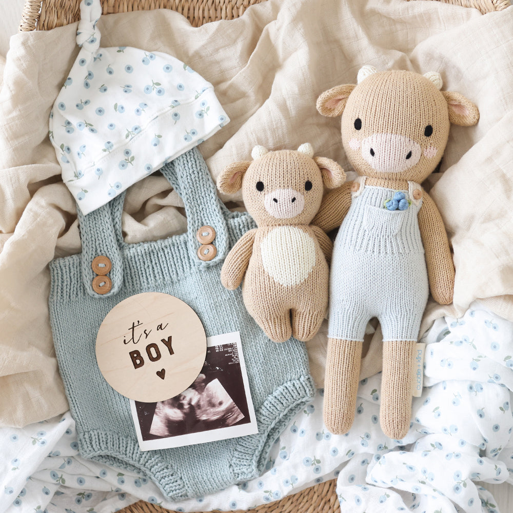 asher the cow hand knit collectable dolls by cuddle + kind