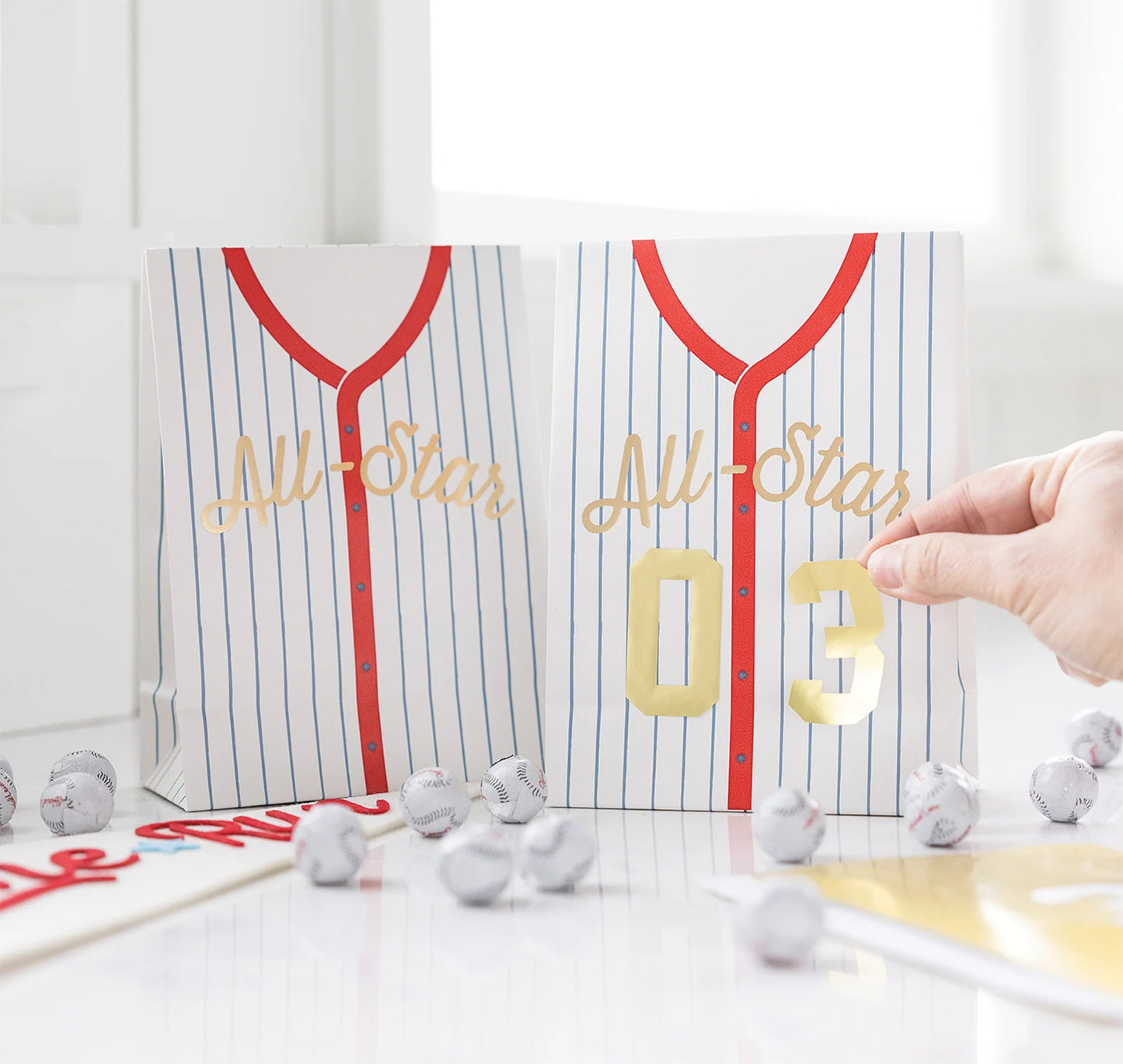 baseball jersey treat bags - custom gold numbers