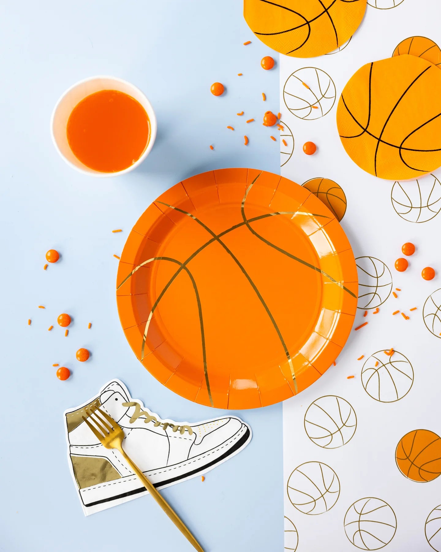 basketball high-top shaped shoe napkins - gold foil details