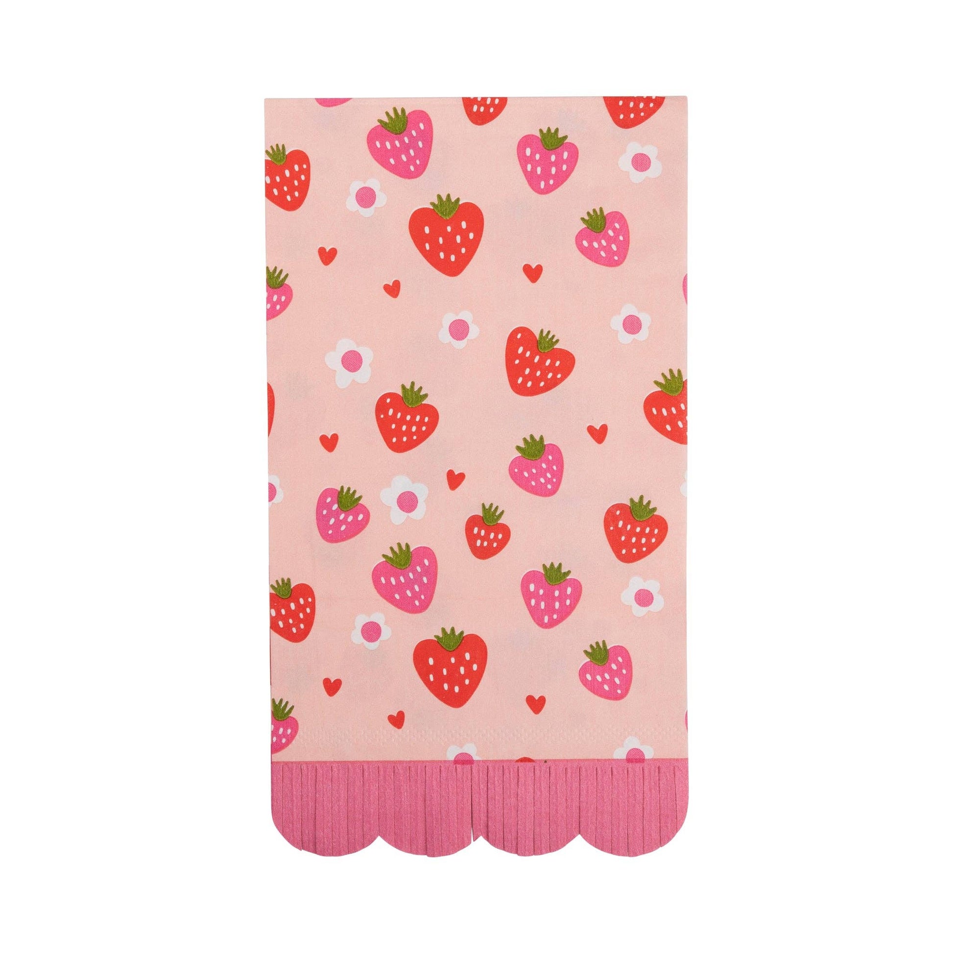 strawberry icon fringe napkins in pink and red- perfect for valentine's day or a berry sweet birthday 