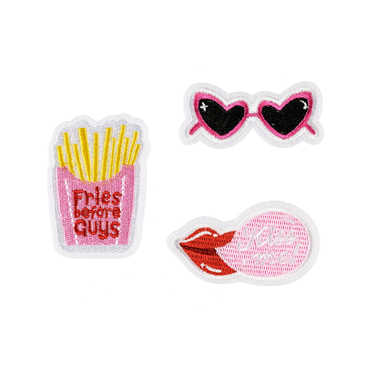 EMBROIDERED 'FRIES BEFORE GUYS!' IRON ON PATCH SET