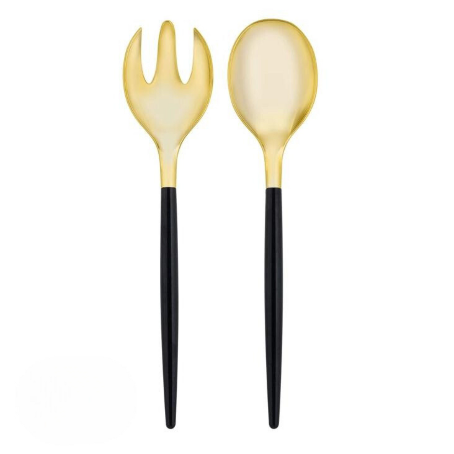 black and gold plastic serving set - 1 spoon - 1 fork 