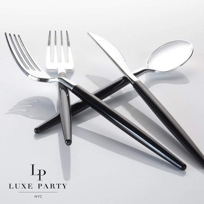 CHIC BLACK & SILVER REUSABLE CUTLERY SET