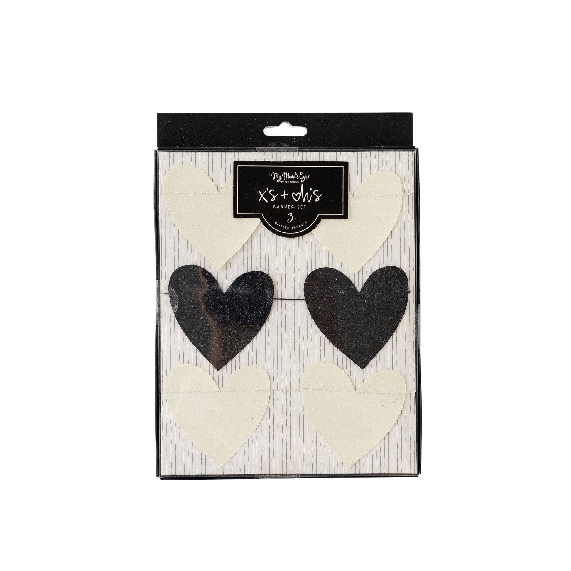 black and white heart banner set by my minds eye packaging - 3 banner total