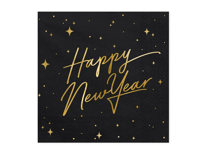 black and gold happy new year napkins