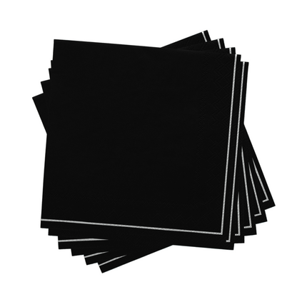 black with silver stripe cocktail napkins - pack of 20 