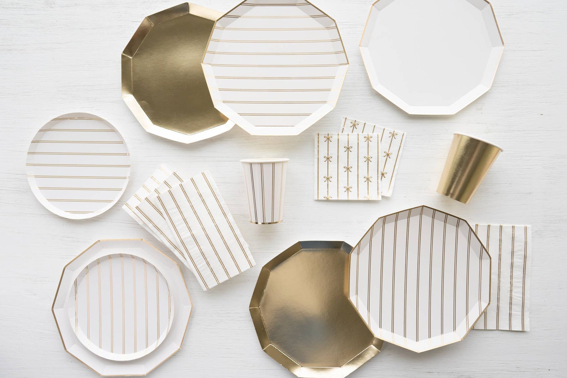 blanc white premium dinner plates with gold trim by Bonjour Fête