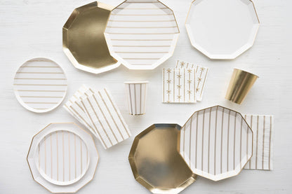 blanc white premium dinner plates with gold trim by Bonjour Fête