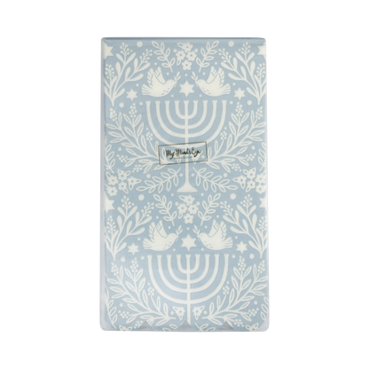 blue floral menorah dinner napkins - disposable Hanukkah 