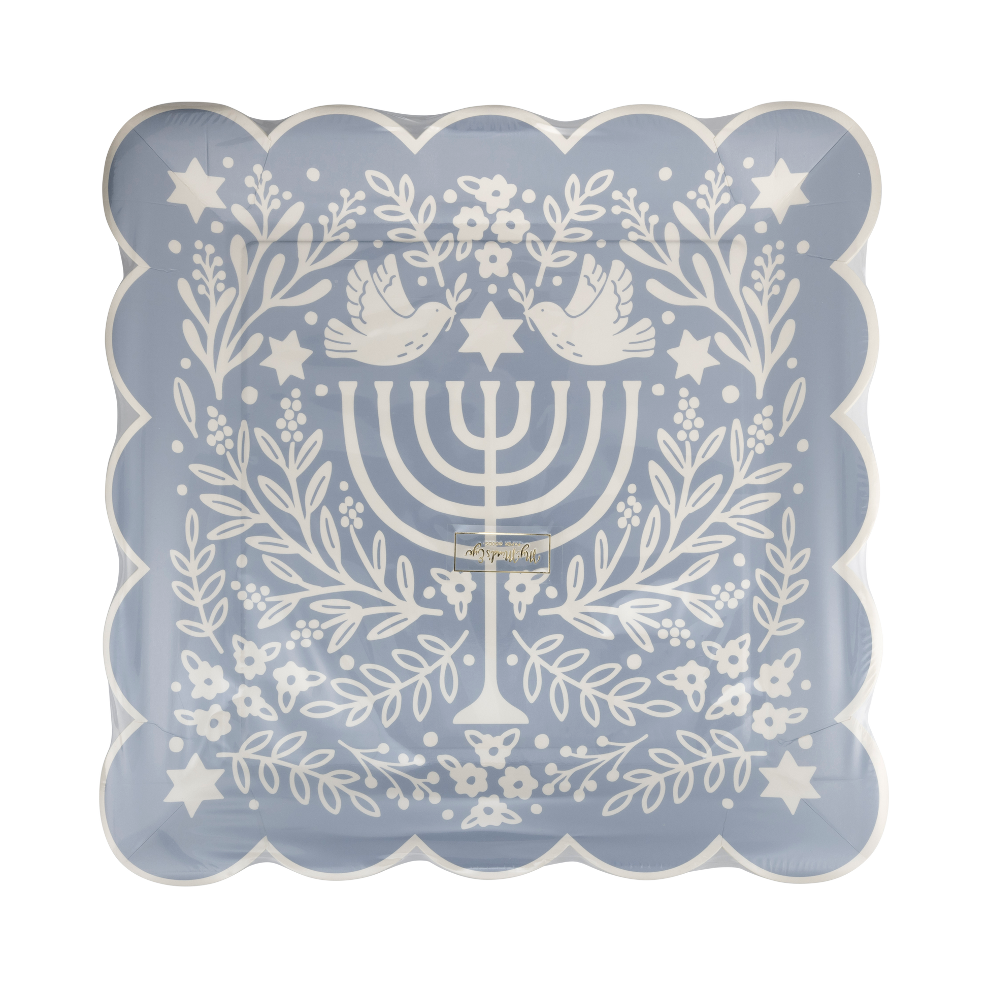 Hanukkah floral design menorah paper plates - pack of 8 