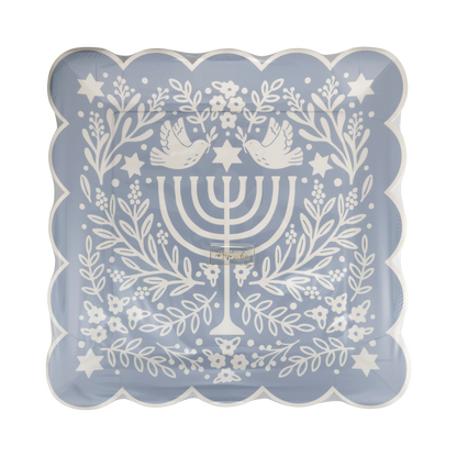 Hanukkah floral design menorah paper plates - pack of 8 