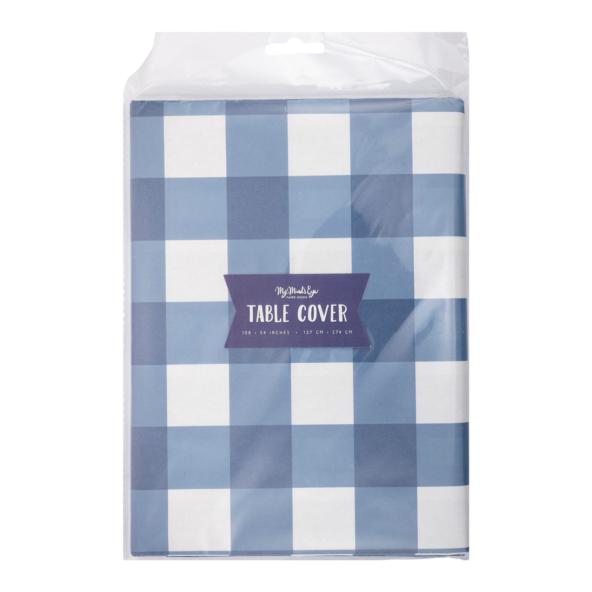 blue and white gingham table cover 