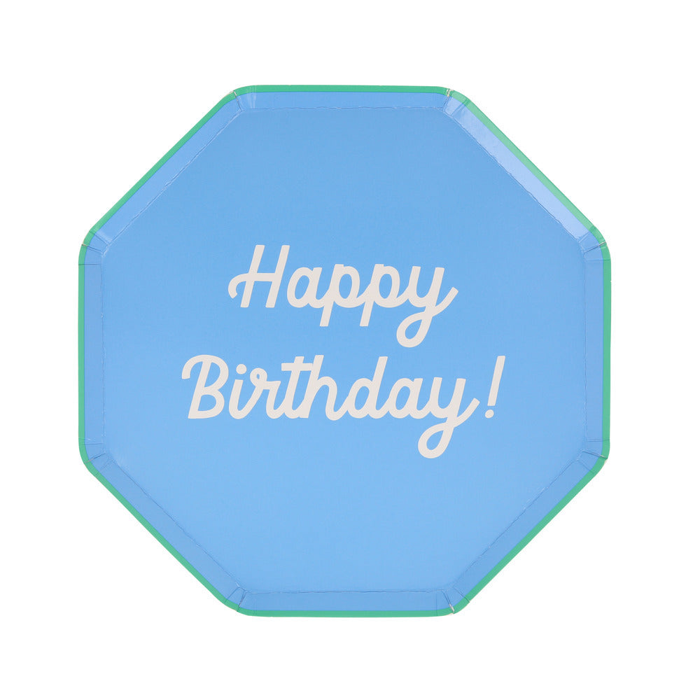 blue 'happy birthday' side plate