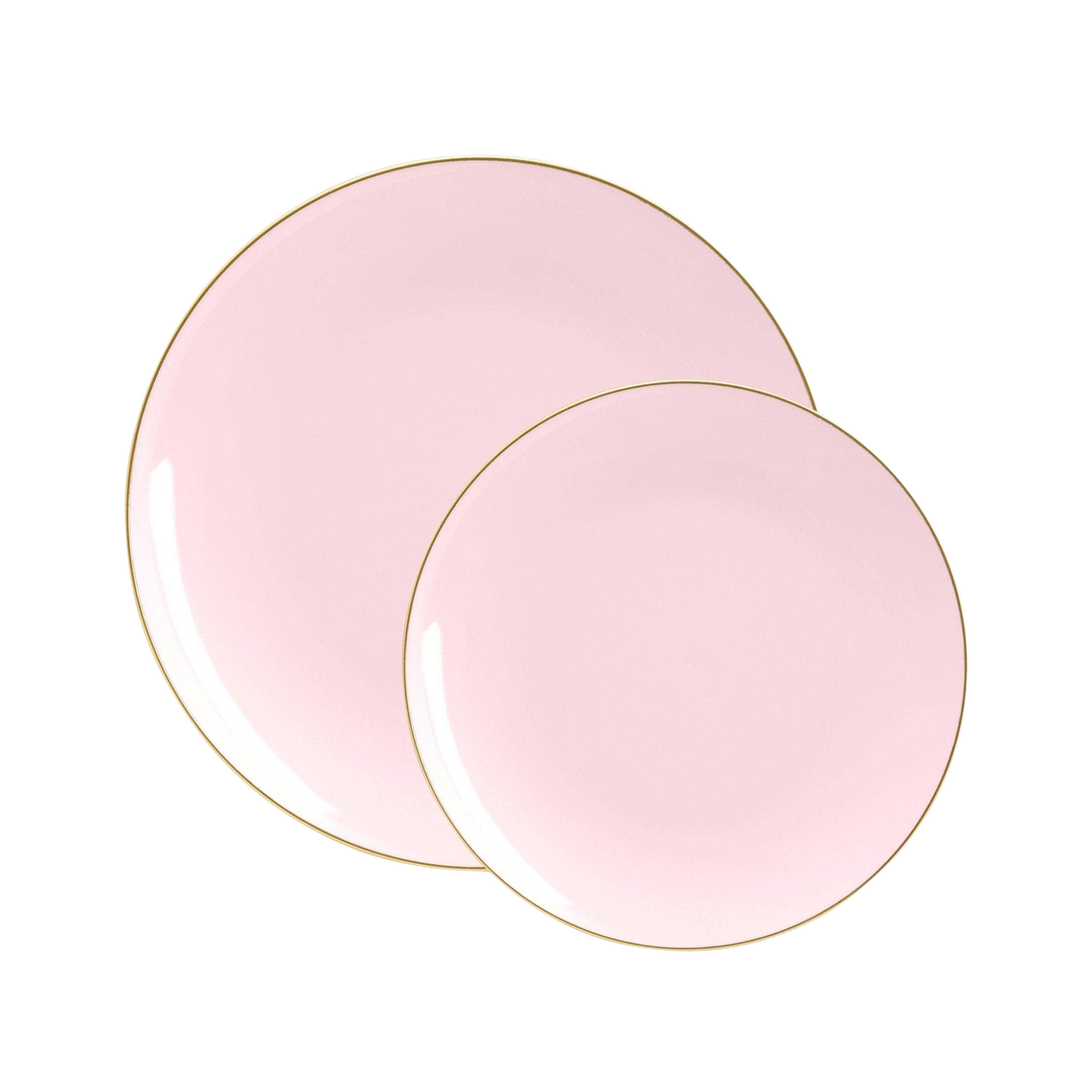 blush with gold trim round reusable plastic dinner plates - pack of 10 