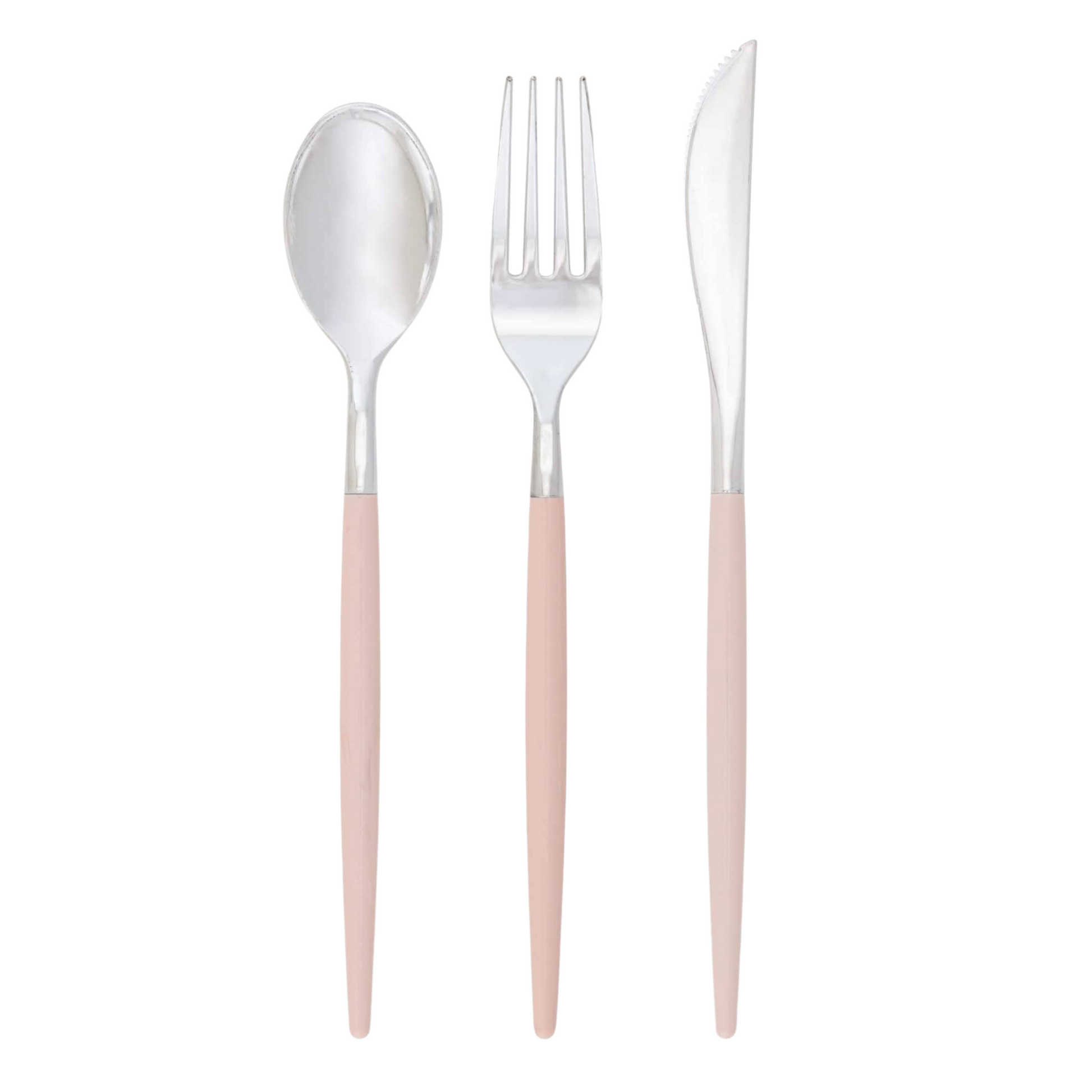 blush and silver cutlery set - pack of 32 - 16 forks, 8 knives, 8 spoons