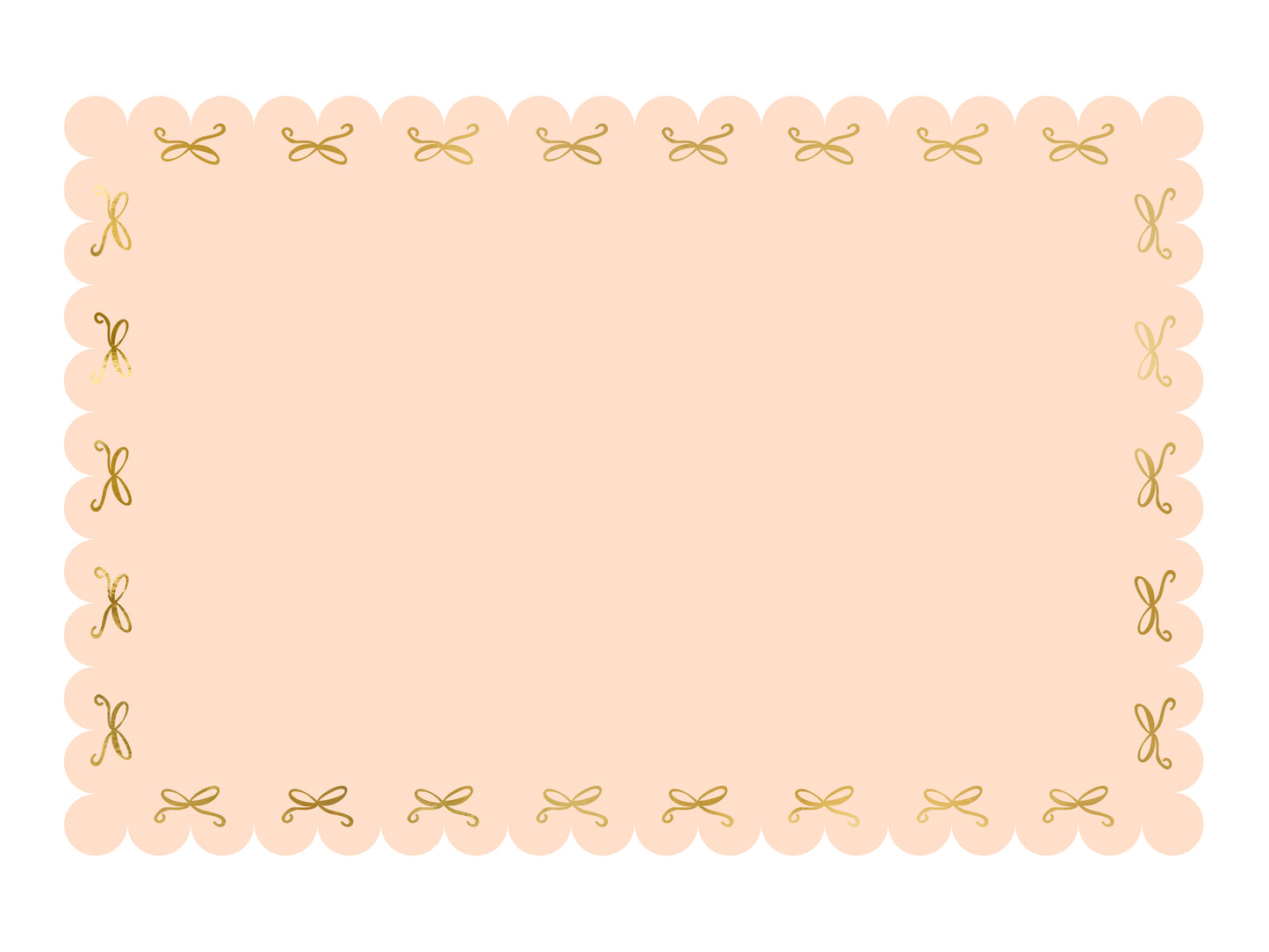 scalloped pink paper table cloth with gold foil bows 