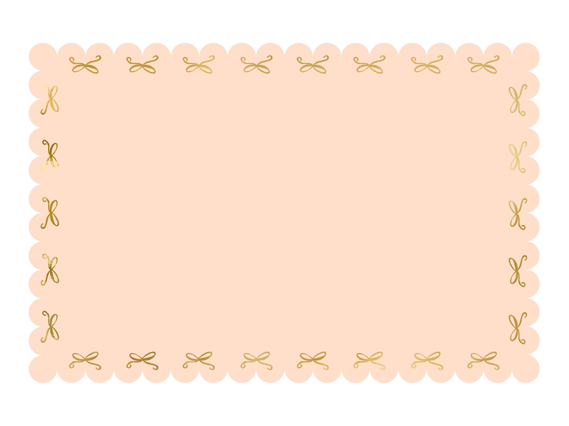 scalloped pink paper table cloth with gold foil bows 