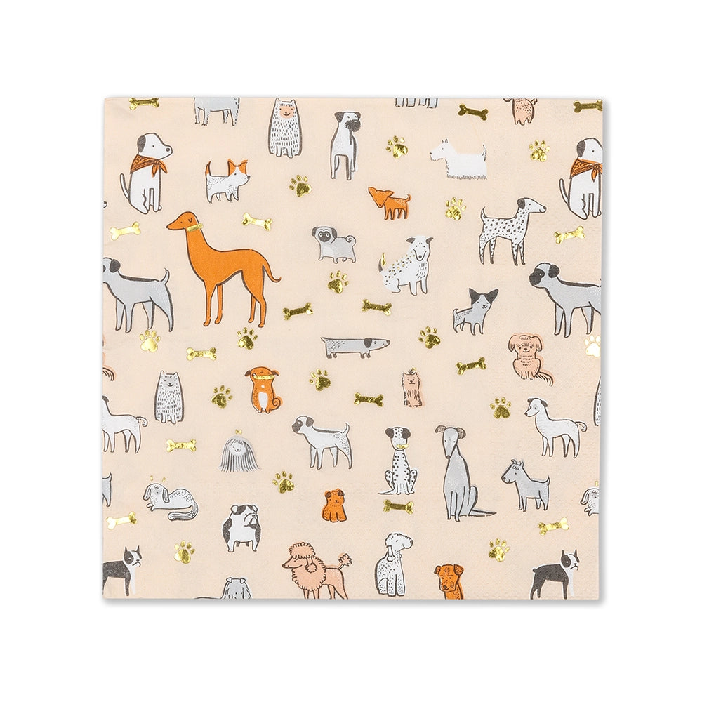 neutral napkin with different dogs and gold accents