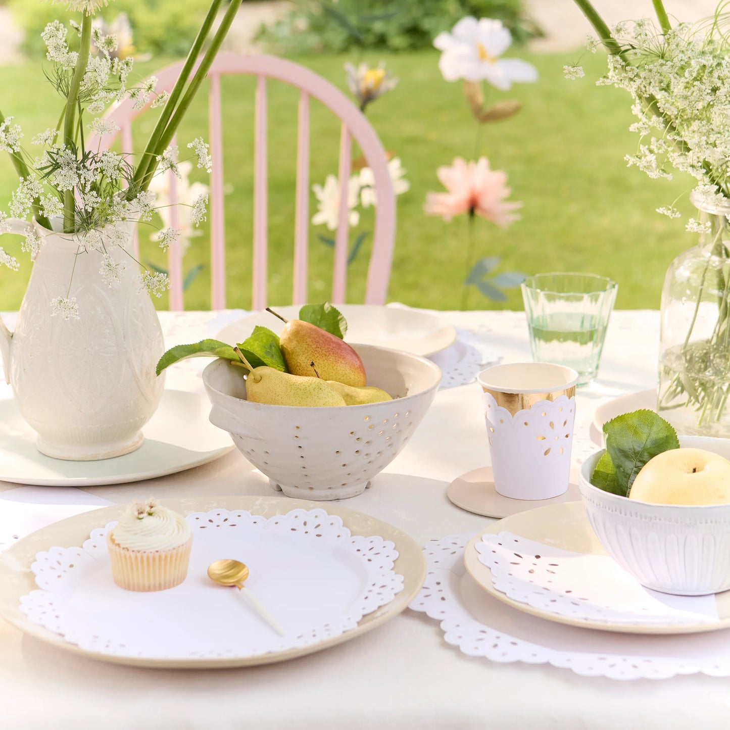 broderie anglaise lace white dinner plates by meri meri tablescape