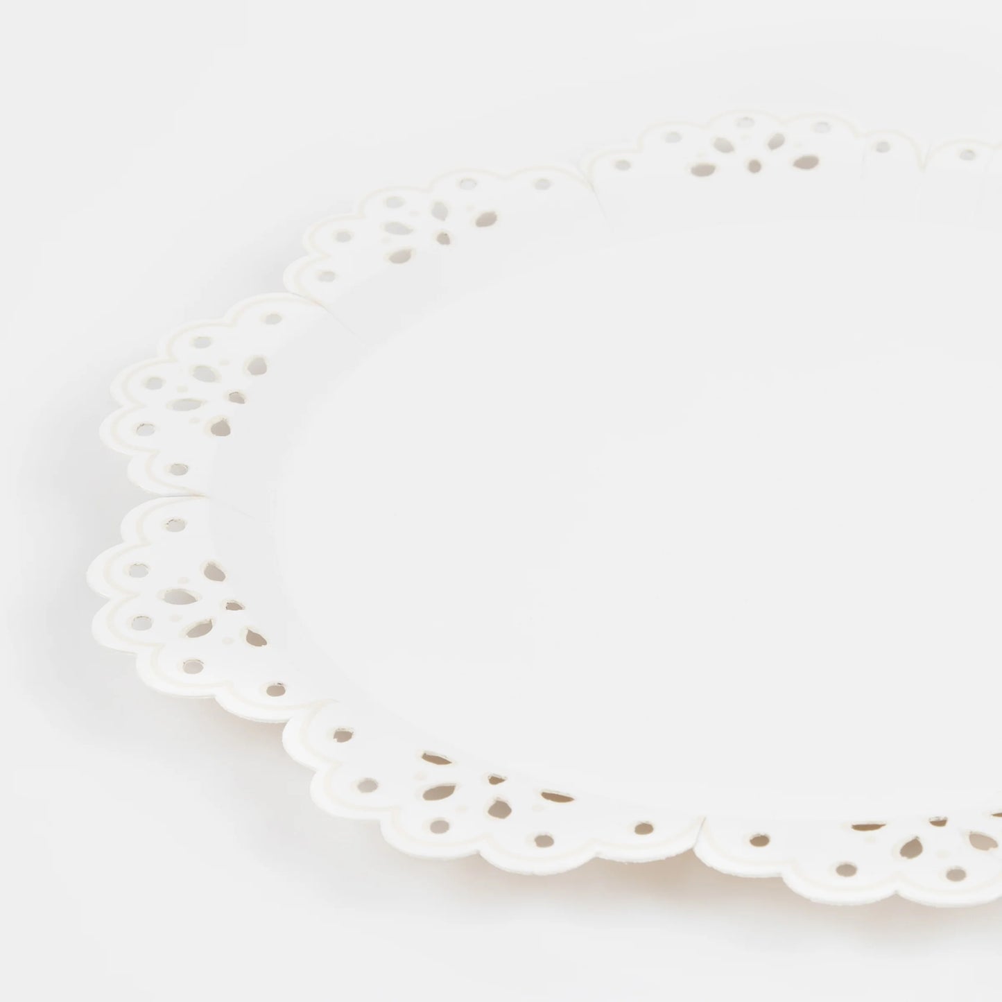 broderie anglaise lace white side plates by meri meri close up 