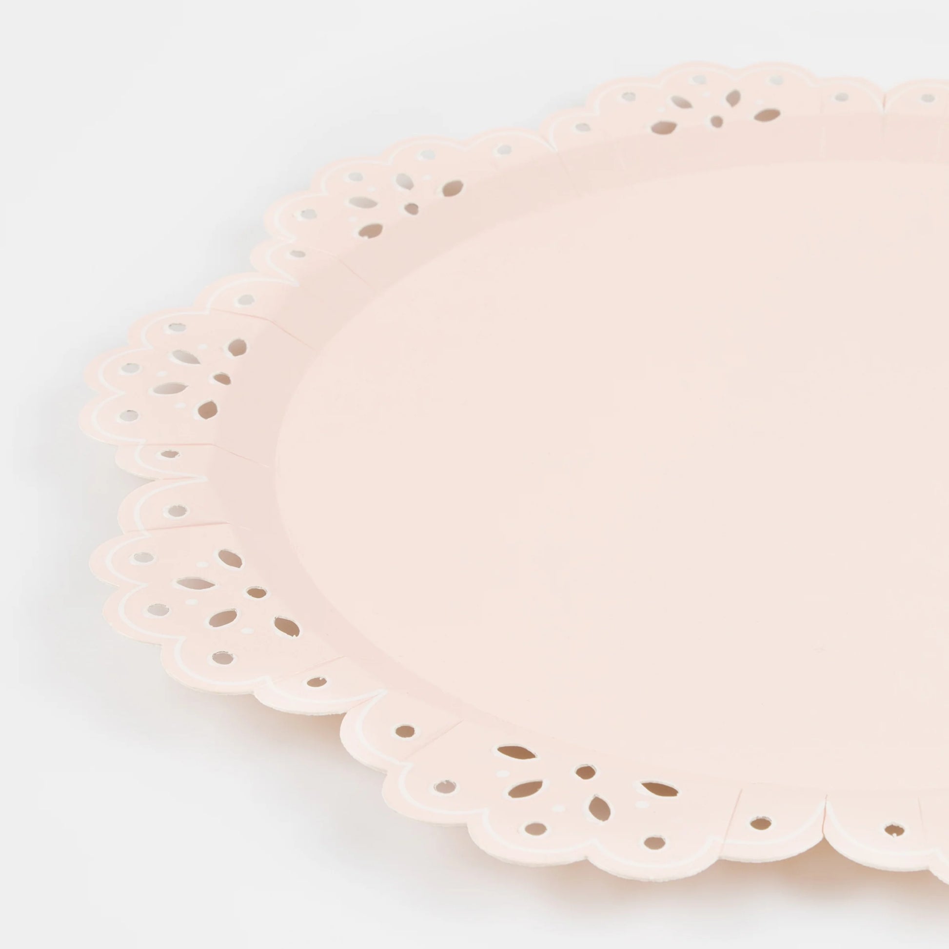 broderie anglaise peach dinner plates by meri meri close up details