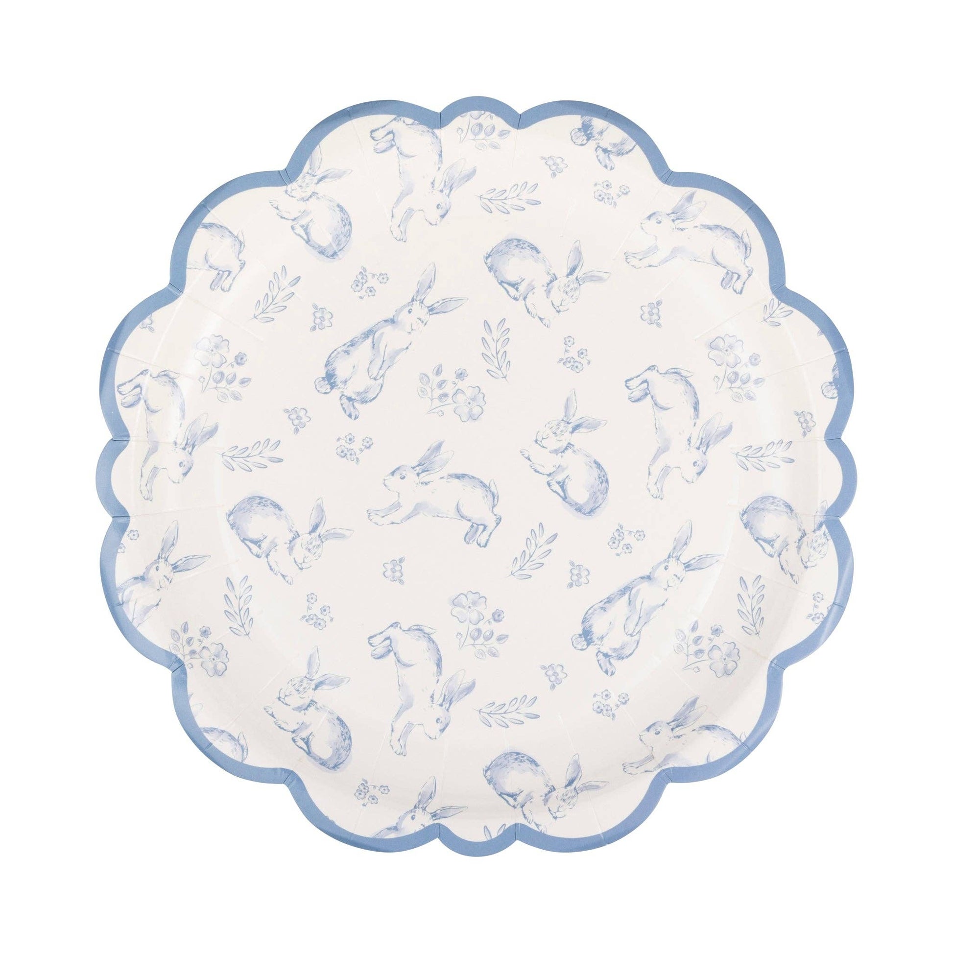 bunny toile plates - pack of 8 with blue and white details 