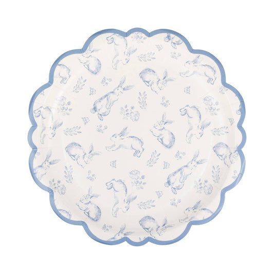 bunny toile plates - pack of 8 with blue and white details 