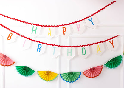 bunting accordion banner paired with bright colourful felt hbd banner