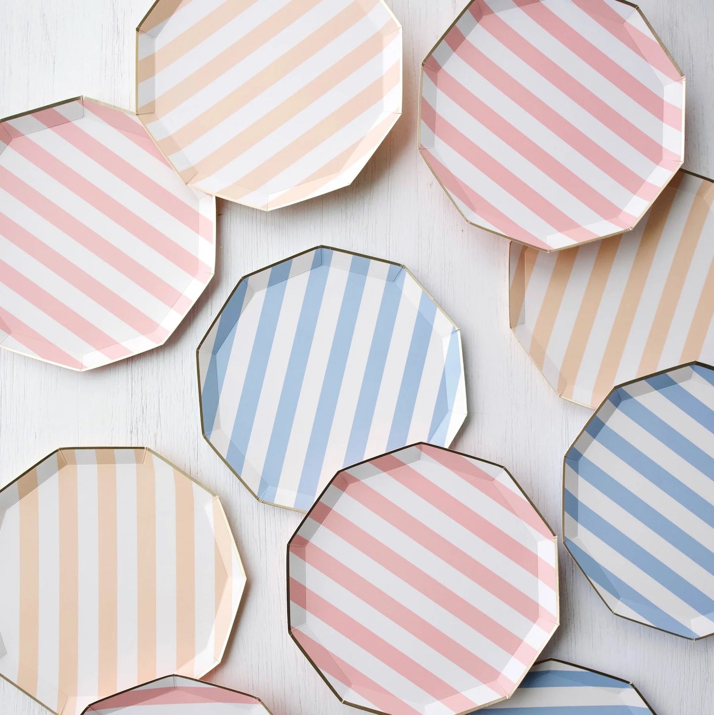 petal pink signature cabana stripe dinner plates by Bonjour Fête