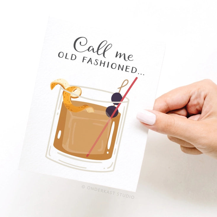 call me old fashioned cocktail greeting card