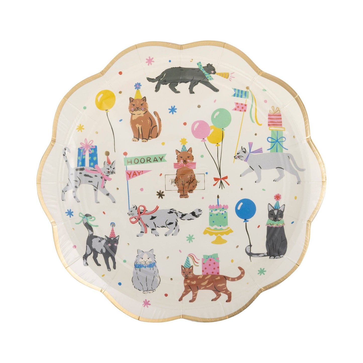 cat icon party plates - pack of 8 with gold foil details 