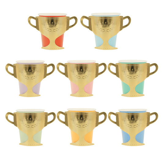 champion cups by meri meri pack of 8 in 8 colours 
