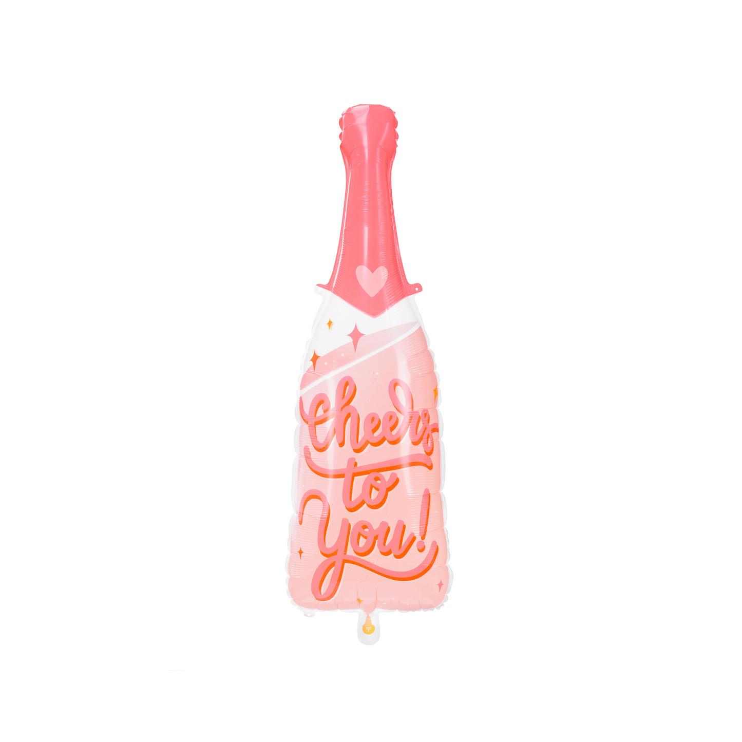 cheers to you writing on a pink foil balloon with cute heart detail