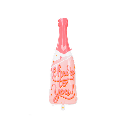 cheers to you writing on a pink foil balloon with cute heart detail