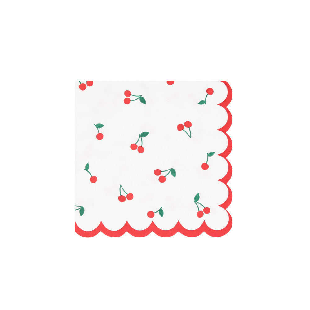 cherry patterns small napkins by meri meri - pack of 16 with scalloped edge 