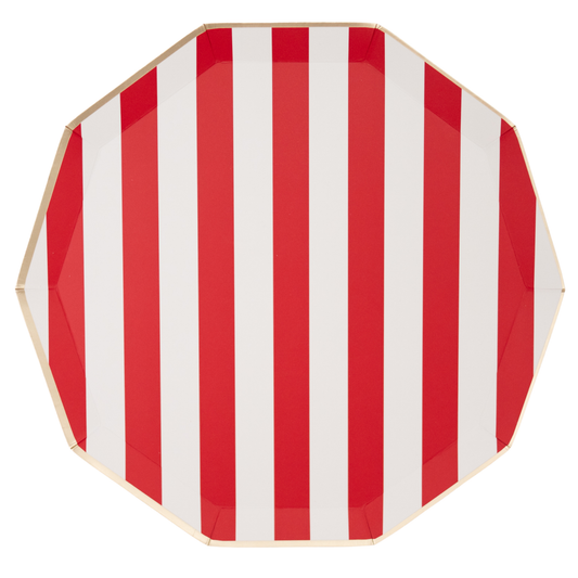 cherry red signature cabana stripe plates by Bonjour Fete