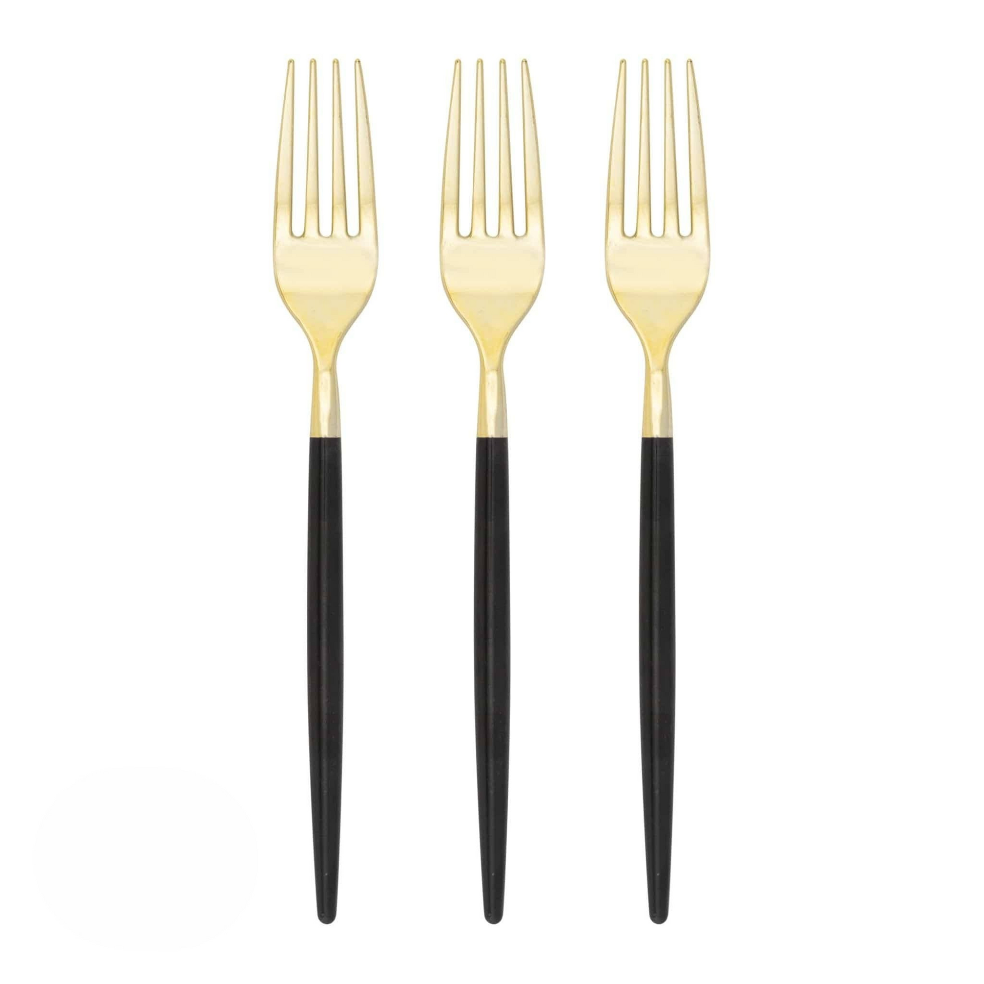  3 two toned black and gold forks