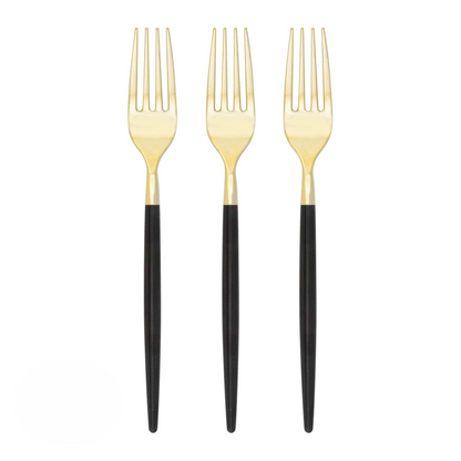  3 two toned black and gold forks