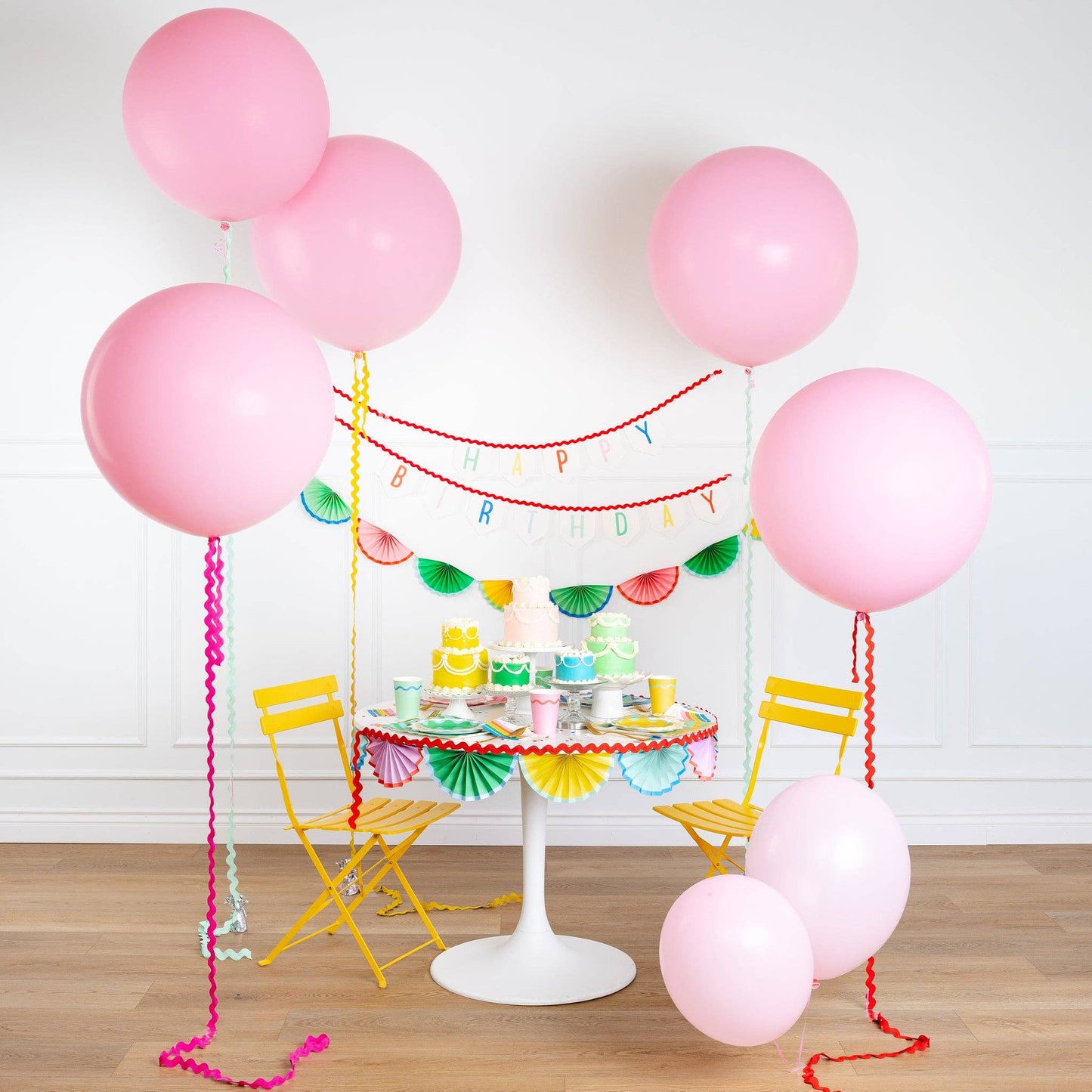 colourful birthday setup inspo 