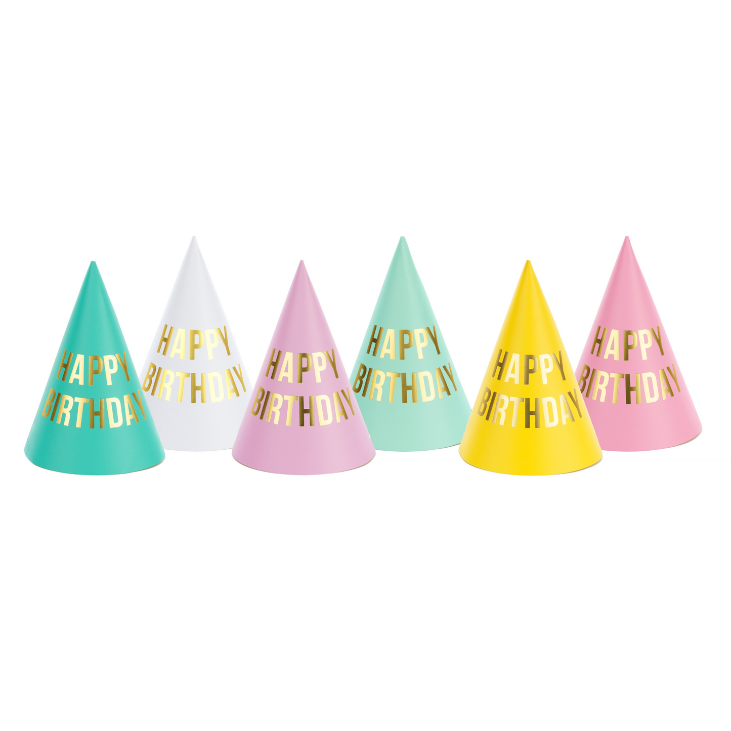 colourful happy birthday party hats in 6 colours 