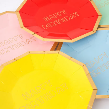 happy birthday plates - pack of 8 in 8 colours By Meri Meri