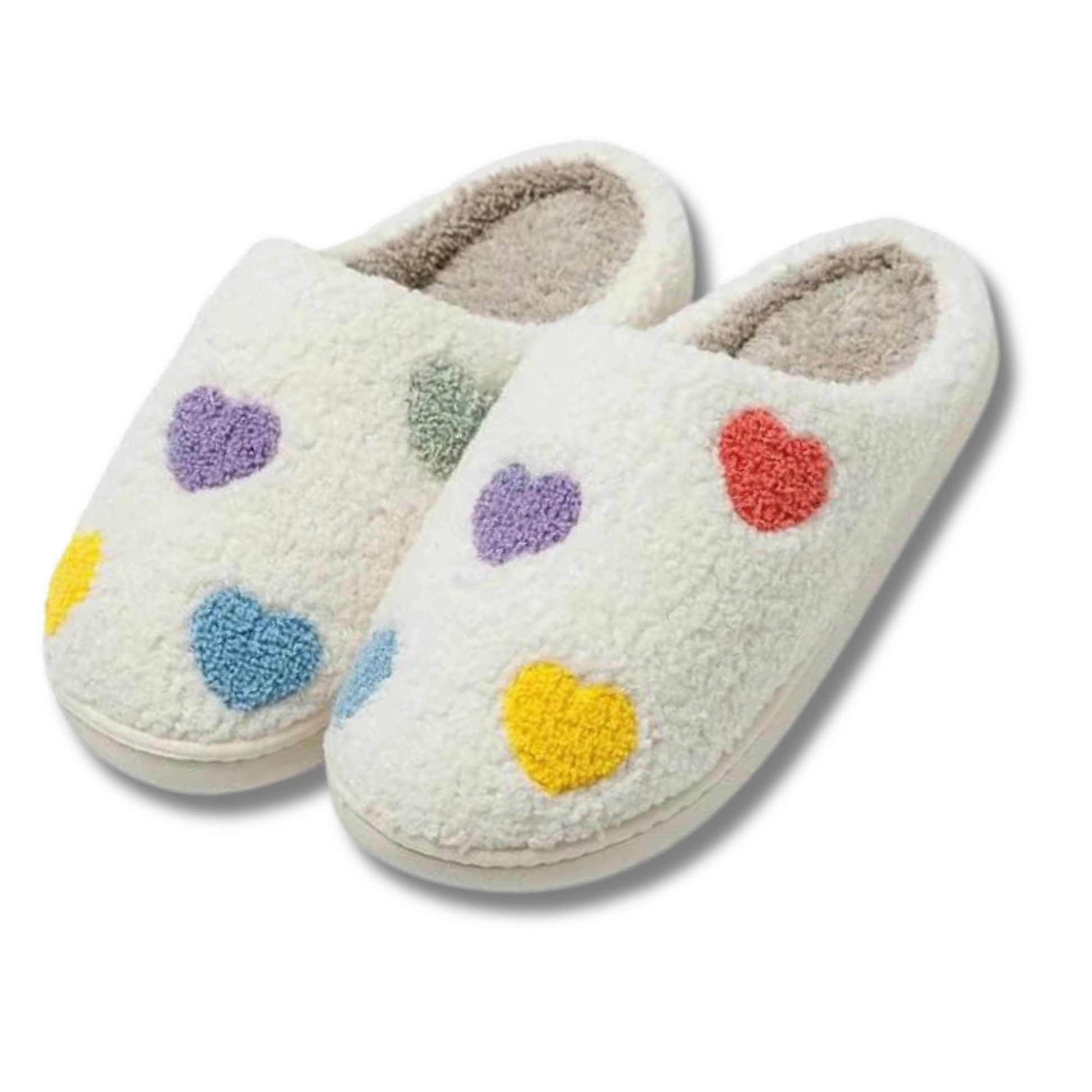 colourful heart icon fuzzy slippers 